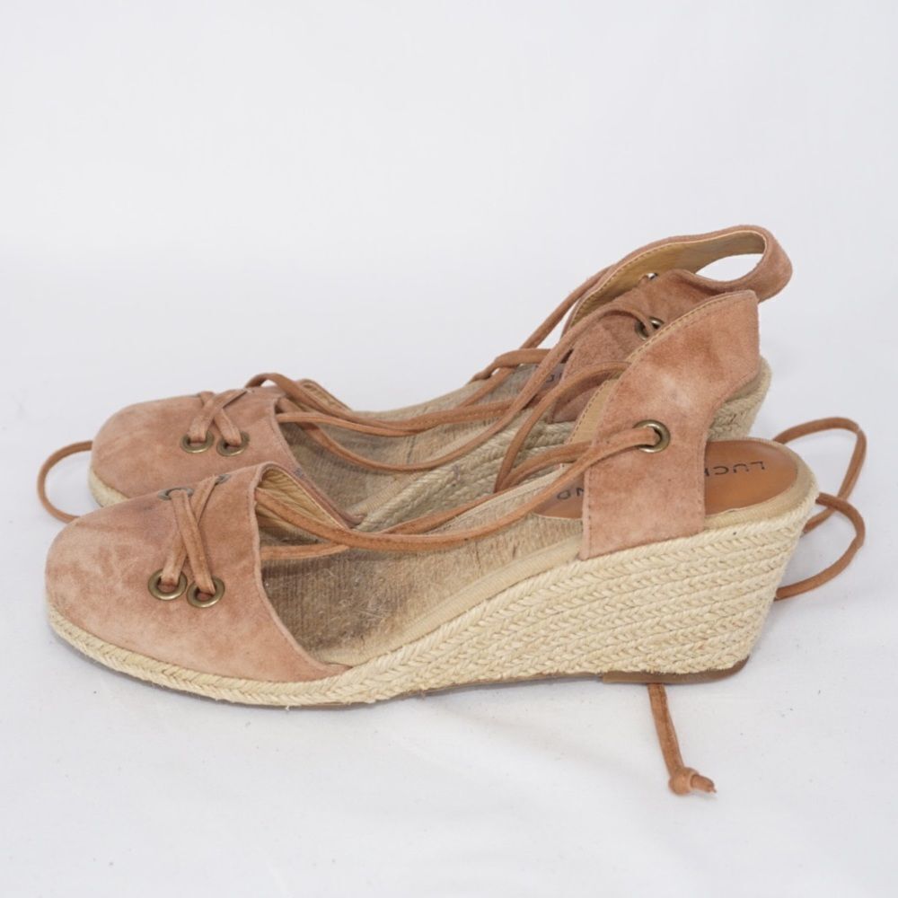 Lucky BrandĀ Keller Suede Espadrille Lace-Up Wedges, Sizeā7 - Picture 6 of 11